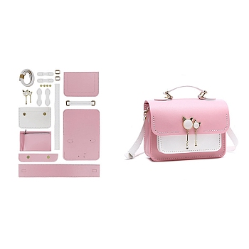 DIY PU Imitation Leather Purse Making Sets, Knitting Crochet Shoulder Bags Kit for Beginners, Pearl Pink, 25x18.5x7cm