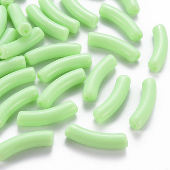 Opaque Acrylic Beads, Curved Tube, Spring Green, 32x9.5x8mm, Hole: 1.8mm