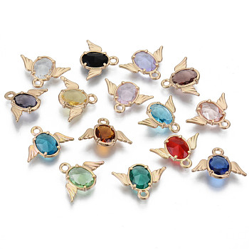 Faceted Glass Pendants, with Alloy Claw Settings Findings, Cadmium Free & Nickel Free & Lead Free, Angel, Light Gold, Mixed Color, 12x16x3mm, Hole: 1.6mm