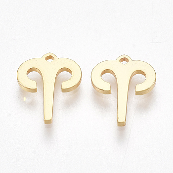 Ion Plating(IP) 304 Stainless Steel Charms, Constellation, Golden, Aries, 9.5x8x1mm, Hole: 0.5mm