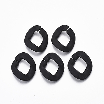 Spray Painted CCB Plastic Linking Rings, Quick Link Connectors, For Jewelry Curb Chains Making, Twist, Black, 28.5x24x6mm, Inner Diameter: 13x16mm