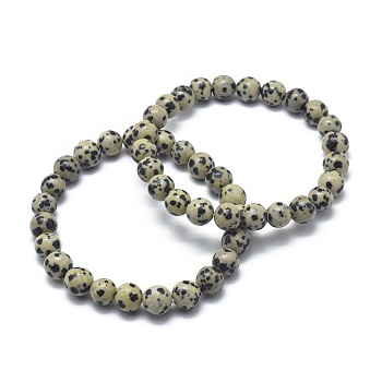 Natural Dalmatian Jasper Bead Stretch Bracelets, Round, 2 inch~2-3/8 inch(5~6cm), Bead: 5.8~6.8mm
