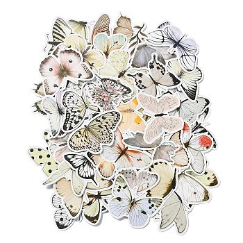 50Pcs PVC Self-Adhesive Stickers, for Party Decorative Presents, Butterfly, Floral White, 38~53x37~73x0.1mm