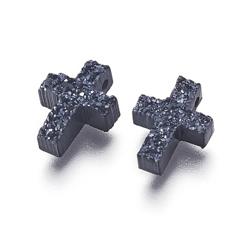 Imitation Druzy Gemstone Resin Beads, Cross, Black, 11.7x9x3.3~3.7mm, Hole: 1.2mm