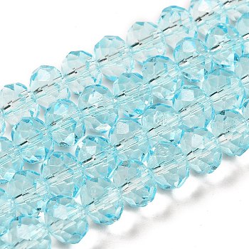 Transparent Baking Paint Glass Beads Strands, Faceted, Rondelle, Sky Blue, 8x6mm, Hole: 1.4mm, about 64pcs/strand, 15.16''(38.5cm)