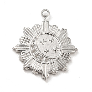 304 Stainless Steel Pendants,  Sun with Star Charms, Stainless Steel Color, 20.5x18x2mm, Hole: 1.5mm