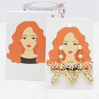 Paper Earring Display Cards, Earring Holder Cards, Rectangle with Girl Pattern, Black, 9x6x0.03cm, Hole: 5mm and 1mm