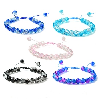 Glass Round Braided Bead Bracelets, Adjustable Bracelet, Mixed Color, Inner Diameter: 2~3 inch(5~7.6cm)