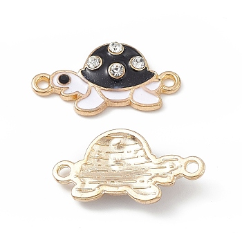Alloy Connector Charms, with Crystal Rhinestone and Enamel, Tortoise Links, Light Gold, Black, 12x23x3mm, Hole: 1.5mm