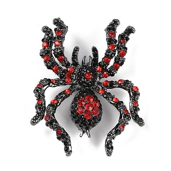 Halloween Spider Alloy Rhinestones Brooches for Party Wear, Ruby, 65x45mm