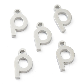 304 Stainless Steel Charms, Greek Alphabet, Stainless Steel Color, Letter.R, 12x6.5x1.5mm, Hole: 1.5mm
