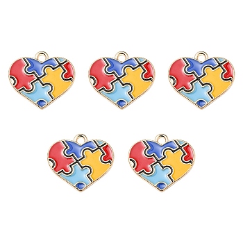 Alloy Enamel Pendants, Heart with Autism Puzzle Pattern Charm, Colorful, 19x20.5x1mm, Hole: 2mm