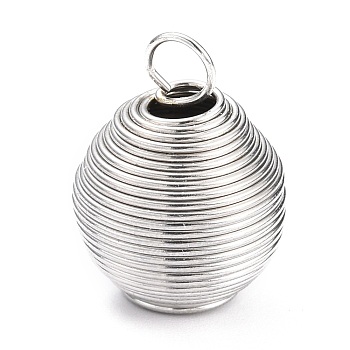 304 Stainless Steel Spiral Bead Cage Pendants, Oval, Stainless Steel Color, 24x17.5mm, Hole: 5mm