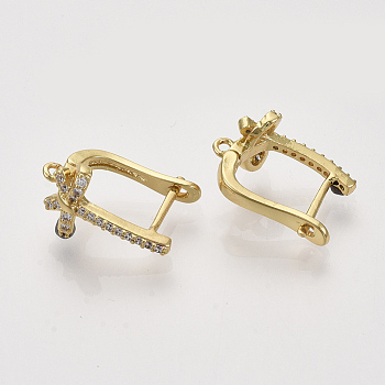 Brass Micro Pave Cubic Zirconia Hoop Earring Findings, with Latch Back Closure and Horizontal Loop, Nickel Free, Clear, Real 18K Gold Plated, 19x13.5x10.5mm, Hole: 1.5mm, Pin: 0.8x1.2mm