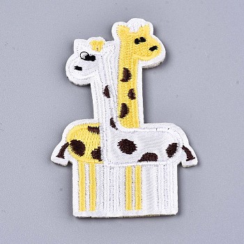 Computerized Embroidery Cloth Iron On/Sew On Patches, Costume Accessories, Appliques, Giraffe, White, 72x48x2mm