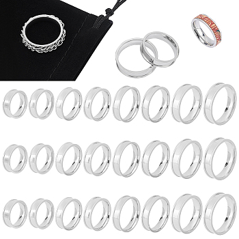 24Pcs 8 Size 201 Stainless Steel Grooved Finger Ring Settings, Ring Core Blank, for Inlay Ring Jewelry Making, Stainless Steel Color, US Size 5 1/4(15.9mm)~US Size 14(23mm), 3Pcs/size