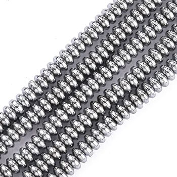 Non-Magnetic Synthetic Hematite Beads Strands, Grade A, Rondelle, Platinum Plated, 4x2mm, Hole: 1mm, about 172pcs/strand, 16 inch