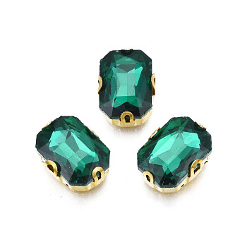 Sew on Rhinestone, Transparent Glass Rhinestones, with Iron Prong Settings, Faceted, Rectangle, Teal, 14.5x11.5x6mm, Hole: 1mm