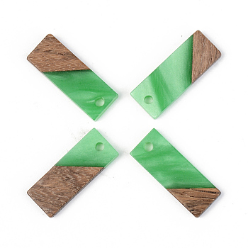 Resin & Walnut Wood Pendants, Opaque, Rectangle, Green, 23x8.5x3mm, Hole: 2mm