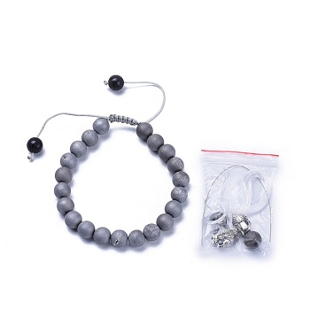 Adjustable Nylon Cord Braided Bracelets, with Natural Agate Beads and Alloy Buddha Head Beads, Hollow Rubber Cord, Packing Box, 2 inch~3-1/8 inch(5~8cm)