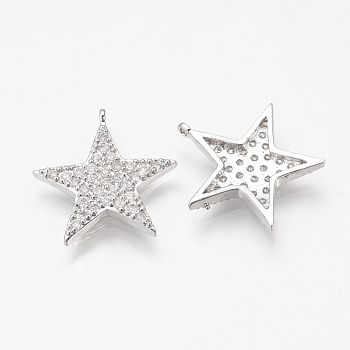 Alloy Micro Cubic Zirconia Pendants, Star, Platinum, 18.5x17x2.5mm, Hole: 1mm