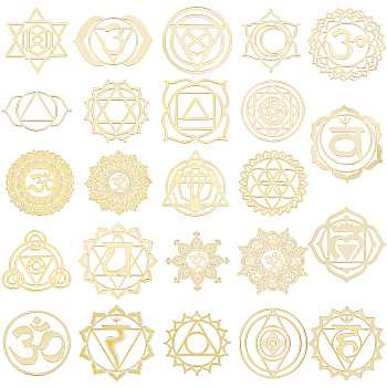 24Pcs 24 Styles Chakra Hollow Metal Stickers, Brass Self-Adhesive Decals for DIY Scrapbooking, Phone Decoration, Golden, Flower & Yoga & Geometric Pattern, Mixed Patterns, Mixed Patterns, 30~35x27~35x0.2mm, 1pc/style