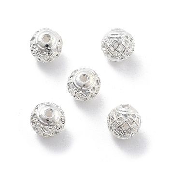 Alloy Hollow Beads, Round, Cadmium Free & Lead Free, Silver, 8x7~8mm, Hole: 1.5~2mm