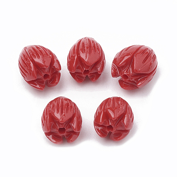Dyed Synthetic Coral Beads, Jasmine Flower, Red, 10.5~11x8~9mm, Hole: 1mm