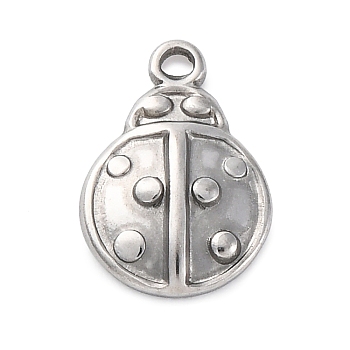 304 Stainless Steel Charms, Ladybug, Stainless Steel Color, 12.5x8.5x2.5mm, Hole: 1.2mm