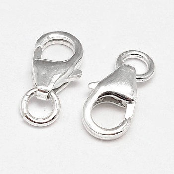 925 Sterling Silver Lobster Claw Clasps, with Jump Rings, Silver, 10x6x2.8mm, Hole: 3.5mm, about 39pcs/20g