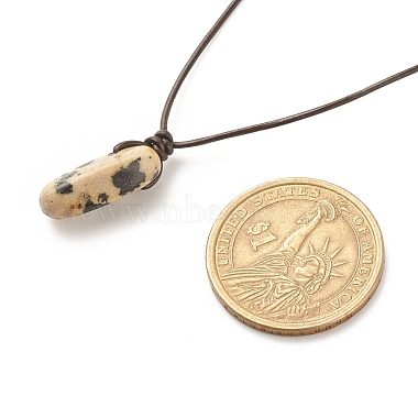Natural Dalmatian Nugget Pendant Necklace with Cowhide Leather Cord(NJEW-JN03882-02)-6