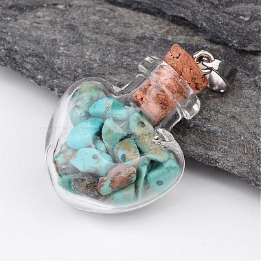 Heart Glass Bottle with Natural & Synthetic Mixed Stone Inside Pendants(PALLOY-JF00172)-2