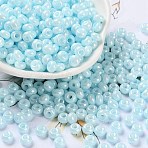 3/0 Glass Seed Beads, Opaque Colours Luster, Round, Light Sky Blue, 5~5.5x3~3.5mm, Hole: 1.5~1.6mm, about 77pcs/10g(X1-SEED-L011-03A-05)