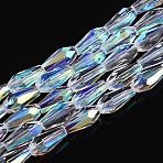 AB Color Plated Transparent Glass Teardrop Beads Strands, Faceted, Clear, 8.5~9x4~4.5mm, Hole: 0.8~0.9mm, about 55~56pcs/strand, 19.29~19.96''(49~50.7cm)(EGLA-T029-08A)