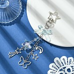 Butterfly Star Acrylic & Alloy Pendant Decoration, with Star Zinc Alloy Swivel Lobster Clasps for Bag Ornaments, Light Sky Blue, 125mm(KEYC-YW00145-01)