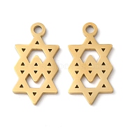 Ion Plating(IP) 304 Stainless Steel Pendants, Manual Polishing, Double Star of David Charms, Golden, 16.5x8.5x1mm, Hole: 1.6mm(STAS-Q303-18G)