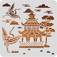 Large Plastic Reusable Drawing Painting Stencils Templates, for Painting on Scrapbook Fabric Tiles Floor Furniture Wood, Square, Crane Pattern, 300x300mm(DIY-WH0172-826)