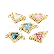 Rack Plating Brass Micro Pave Cubic Zirconia & Shell & Enamel Box Clasps, Cadmium Free & Lead Free, Long-Lasting Plated, Heart, Mixed Color, 11.5x18.5x4mm, Hole: 2.5mm(KK-S373-05G)