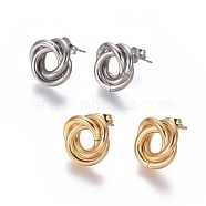 304 Stainless Steel Stud Earrings, Hypoallergenic Earrings, Interlocking Rings, with Ear Nuts, Golden & Stainless Steel Color, 13mm, Pin: 0.8mm, 6pairs/card(EJEW-L241-02A)