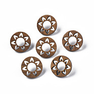 Donut with Flower Walnut Wood Stud Earrings with 316 Stainless Steel Pin for Women, Tan, 18mm, Pin: 0.7mm(EJEW-N017-007)