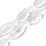 Natural Quartz Crystal Beads Strands, Rock Crystal Beads, with Seed Beads, Faceted, Oval, 20.5~26x8.5~12mm, Hole: 1mm, about 13~14pcs/strand, 15.35~15.55''(39~39.5cm)(G-H297-A05-01)