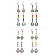 4 Pair 4 Color Alloy Shell with Imitation Pearl Dangle Earrings, Glass Seed Beaded Long Drop Earrings, Mixed Color, 70x11.5mm, 1 Pair/color(EJEW-JE05379)
