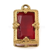 304 Stainless Steel Rhinestone Pendants, Rectangle, Red, 17x10x6mm, Hole: 1.8mm(STAS-M084-06G-01)