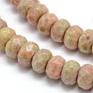 Faceted Natural Unakite Rondelle Beads Strands, 8x5mm, Hole: 1mm, about 76pcs/strand, 15.2 inch(G-K090-07)