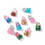 Transparent Resin Glitter Pendants, with Platinum Tone Alloy Loops, Two Tone, Bear, Mixed Color, 20x11x8mm, Hole: 2mm(RESI-E021-01P)