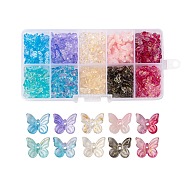 300Pcs Transparent Spray Painted Glass Charms, with Glitter Powder, Butterfly, Mixed Color, 9.5x11x3mm, Hole: 0.8mm(X1-GLAA-LS0001-02)