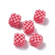 Handmade Opaque Plastic Woven Beads, No Hole Bead, Cube, Camellia, 15.5x15.5x15.5mm(KY-P015-06D)