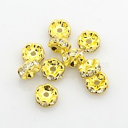 Brass Rhinestone Spacer Beads, Grade AAA, Wavy Edge, Nickel Free, Golden Metal Color, Rondelle, Crystal, 8x3.8mm, Hole: 1.5mm(RB-A014-L8mm-01G-NF)