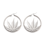 Non-Tarnish 304 Stainless Steel Hoop Earrings, Leaf, Stainless Steel Color, 43x40.5x2.5mm(EJEW-P271-05P)