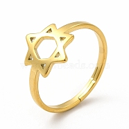 Ion Plating(IP) 304 Stainless Steel Star of David Adjustable Ring for Women, Real 18K Gold Plated, US Size 6(16.5mm)(RJEW-B027-13G)